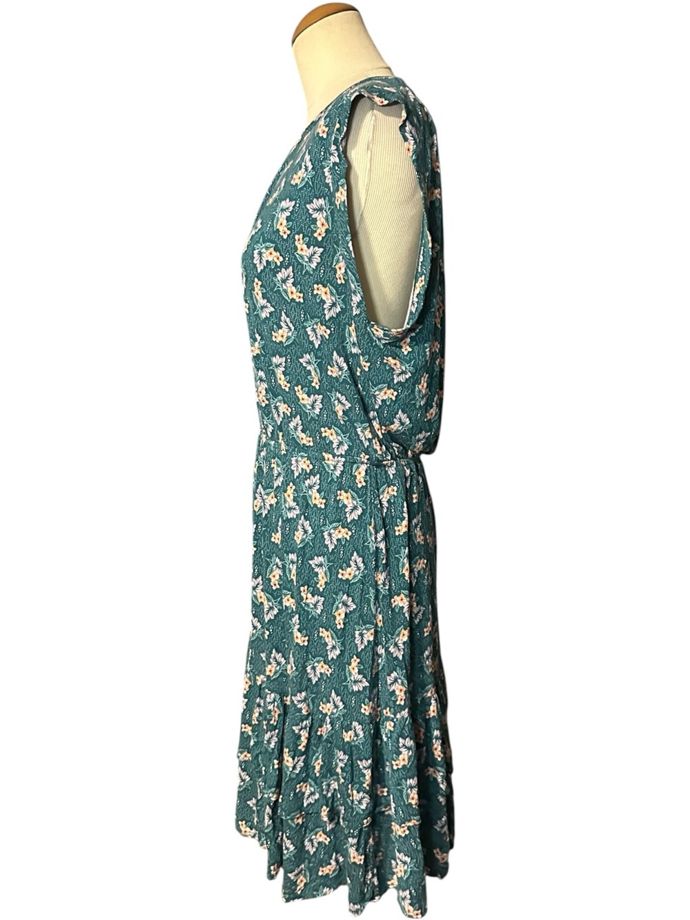 Loft Sleeveless Floral A-Line Dress Teal Size L - Picture 3 of 5
